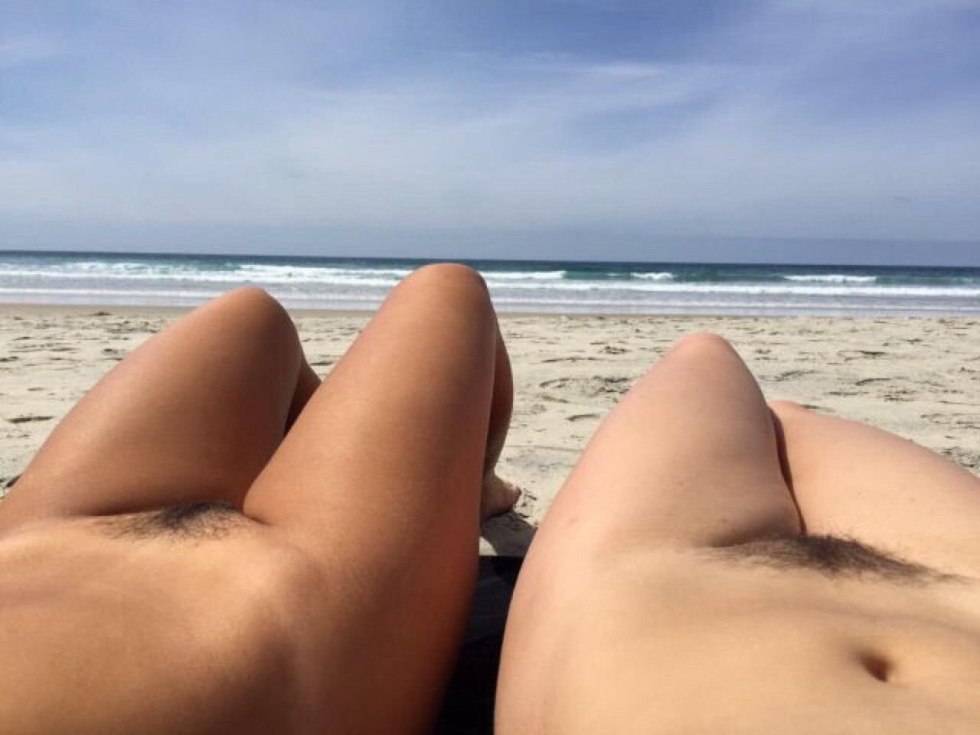Girls with a large pubis on the beach