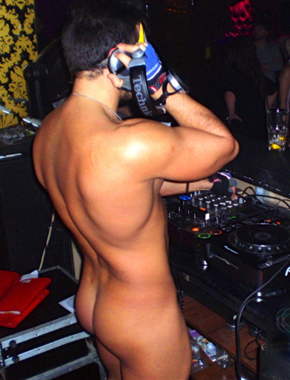 Naked DJ at a party