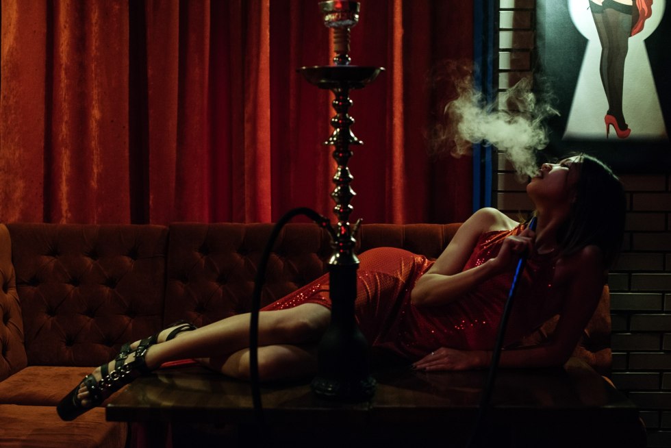 Naked chick with a stake