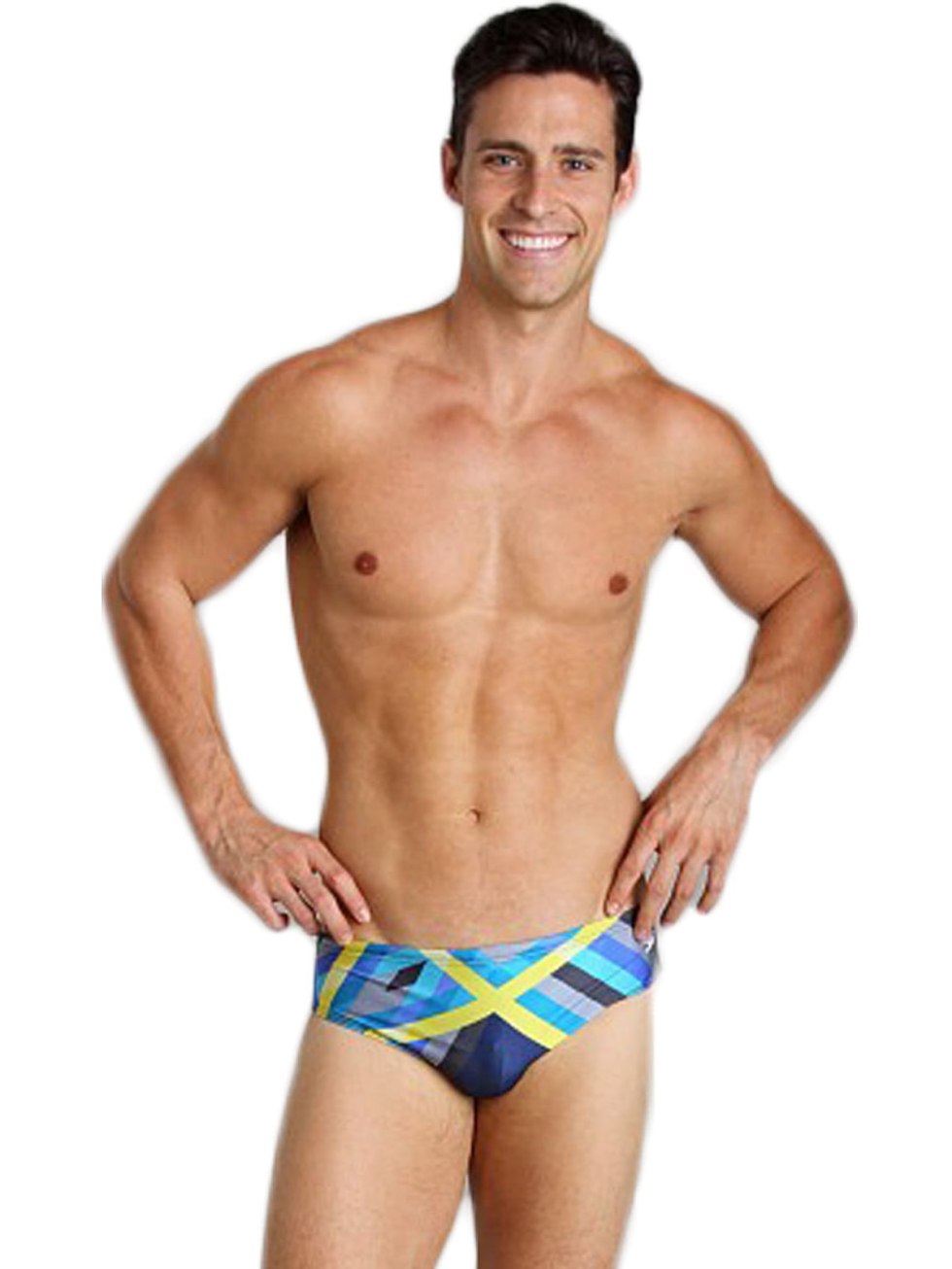 Boys in red swimming trunks