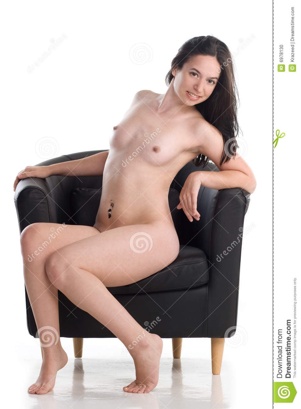 Nude Woman is sitting on a chair in a Half-Turn