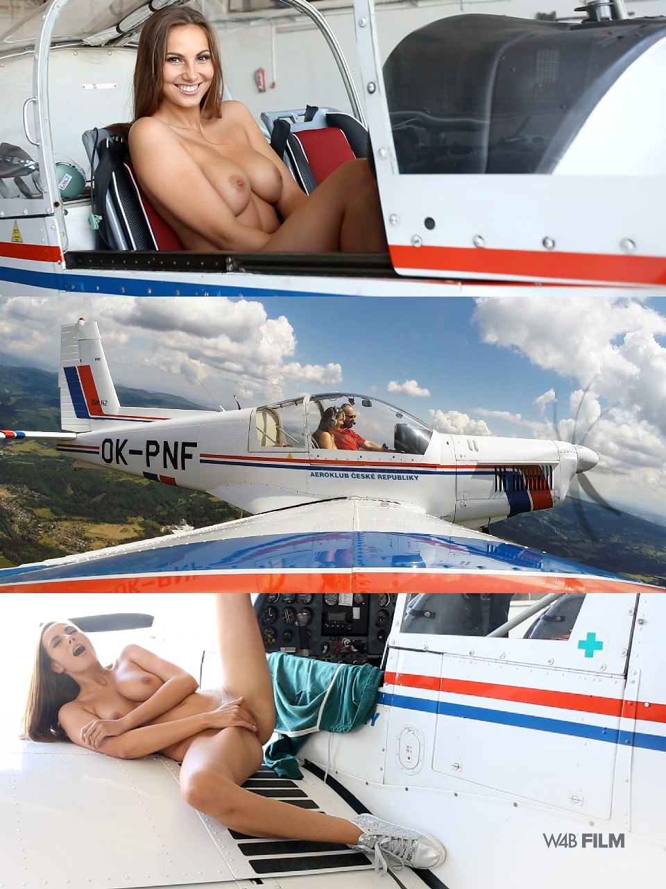 Naked stewardess in the cockpit