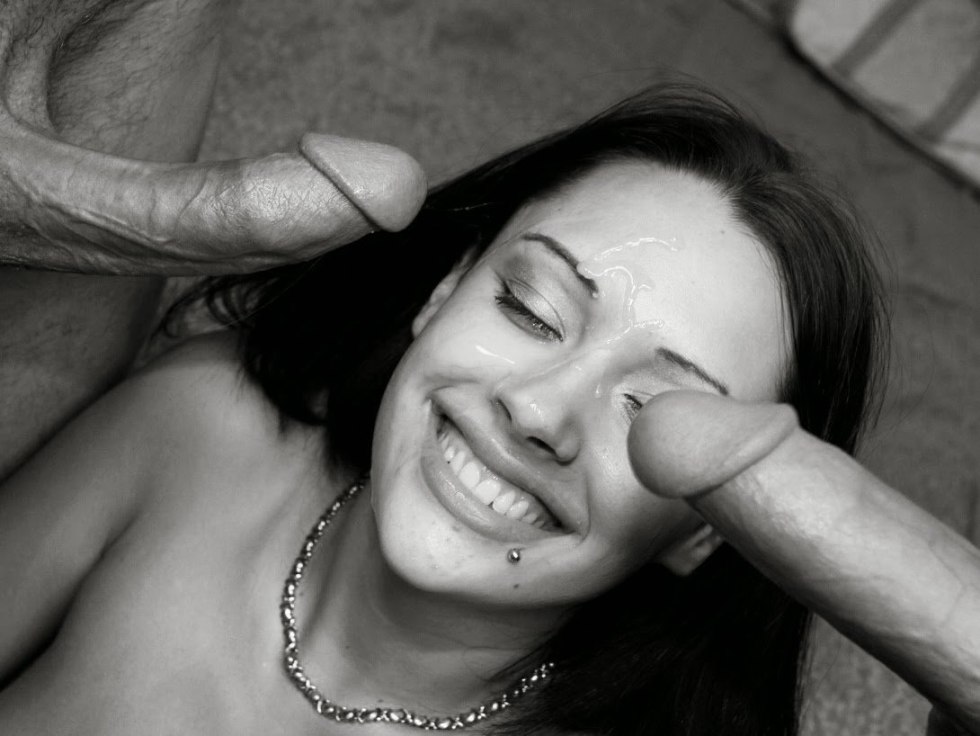 Beautiful face with a member in the mouth