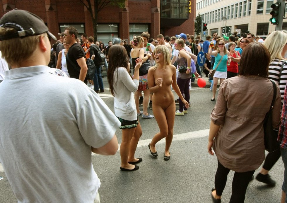 Naked shameless among the crowd