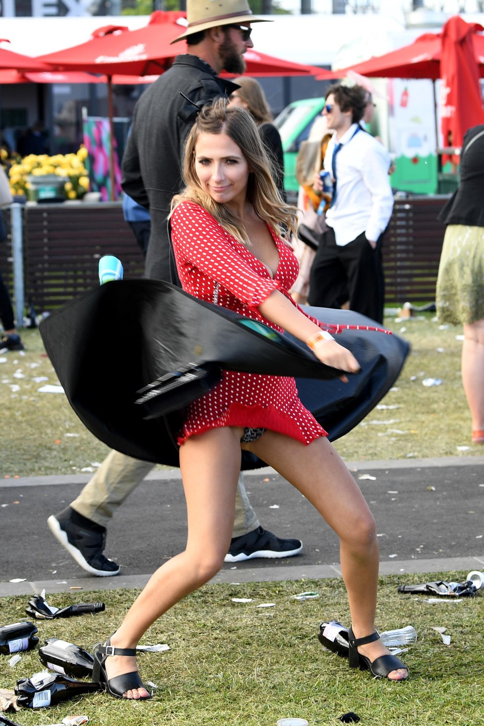 The guy climbed a girl under a skirt