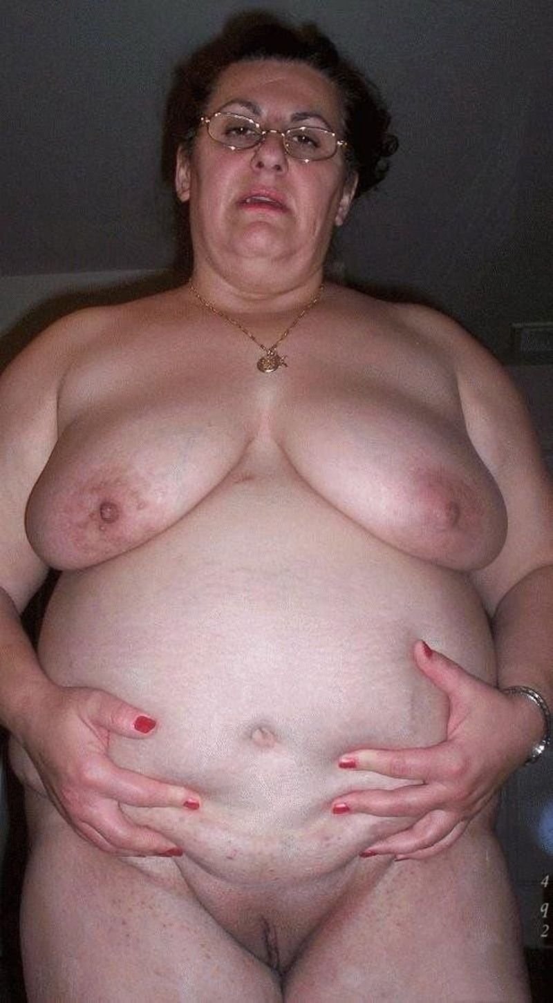 Fat old women with a big belly