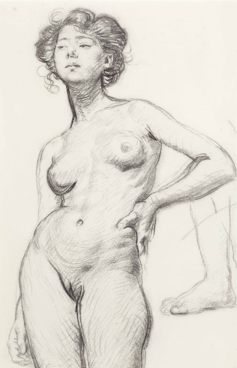 Drawing a naked woman from nature