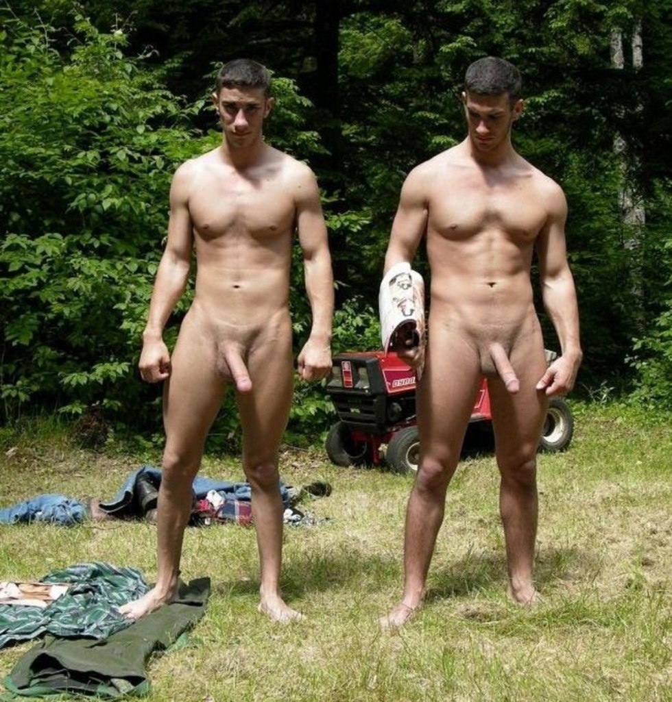 Naked men in nature without panties